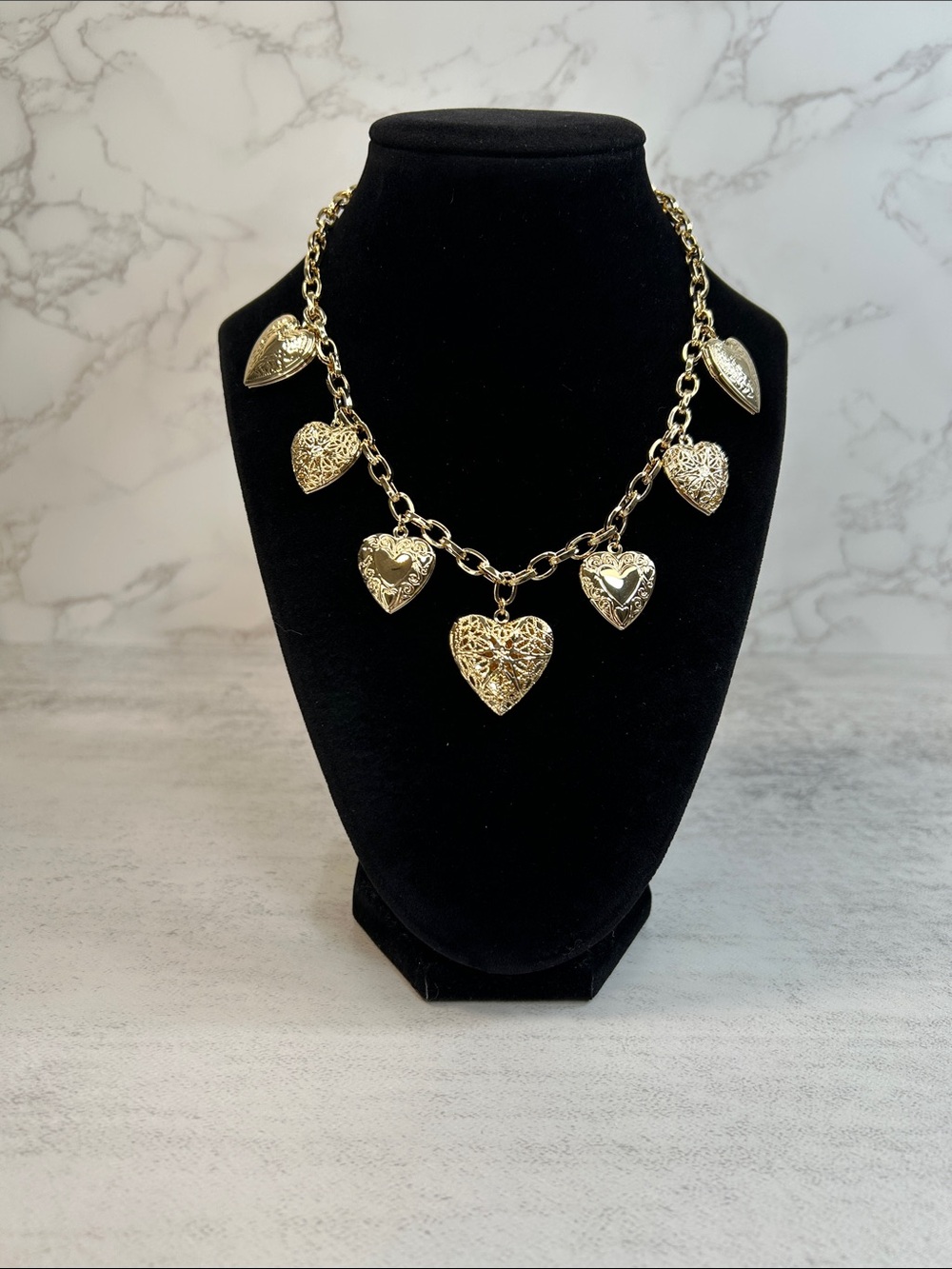 Park Lane Charmed 7 lockets Gold Heart Charm Statement Necklace - Picture 2 of 5